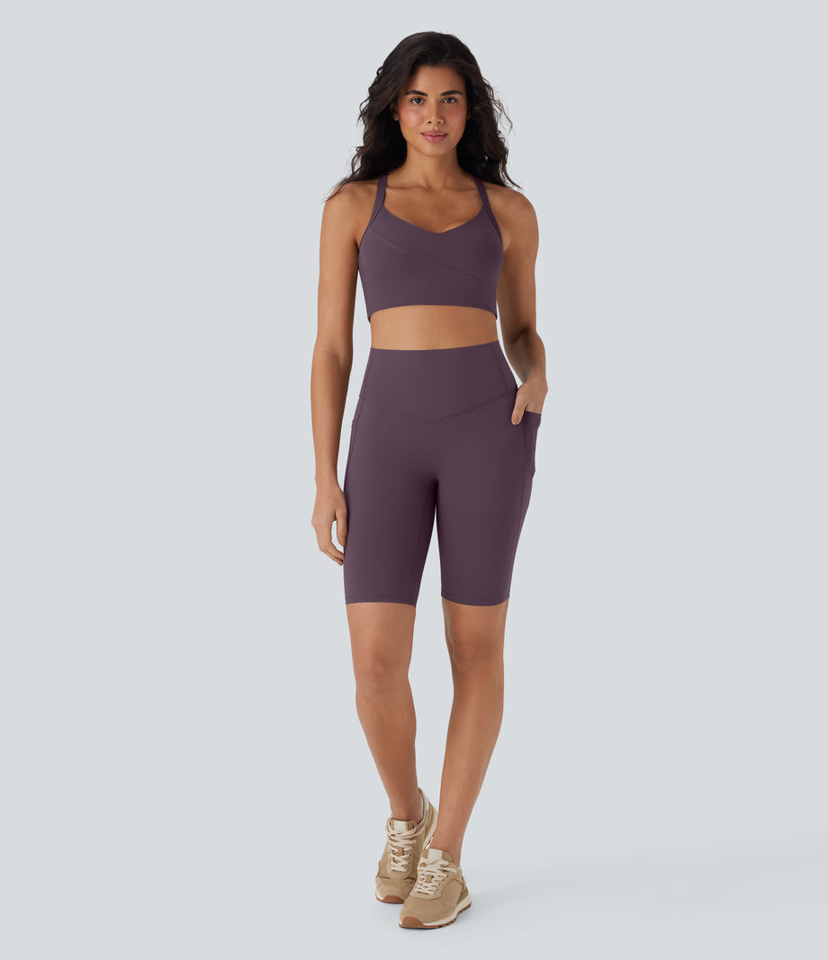 Halara UltraSculpt™ High Waisted Tummy Control Pocket Shaping Training Biker Shorts 9'' - Night's Purple