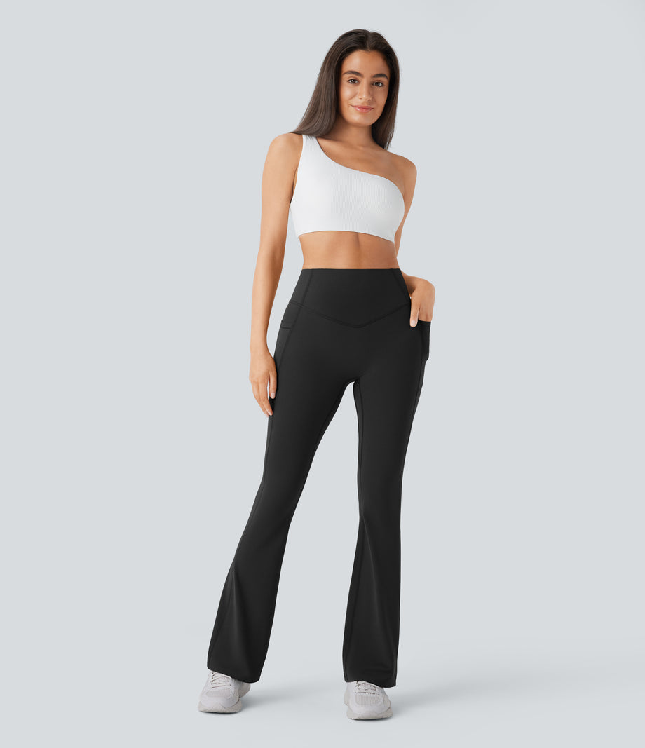 Halara UltraSculpt™ High Waisted Scrunch Butt Lifting Tummy Control Pocket Shaping Yoga Bootcut Leggings - Black