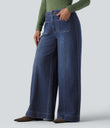 Halara Flex™ High Waisted Pockets Washed Casual Wide Leg Jeans - Estate Blue Denim