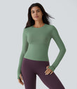 Solid Thumb Hole Yoga Sports Top - Green Shade