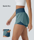 SoftlyZero™ QuickDry High Waisted Tummy Control Reflective Dots Crossover Hem 2-in-1 Running Shorts 3'' with Pockets - Dragonfly