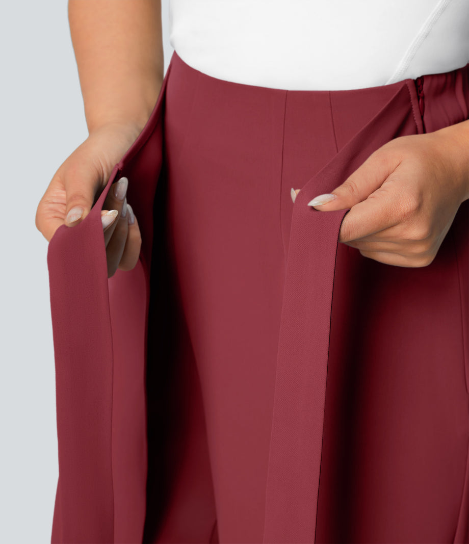 Halara Flex™ High Waisted Tie Side Wide Leg Work Pants - Plum Bossom Red