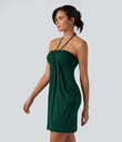 Halter Tie Back Mini Resort Dress with Pockets - Rain Forest