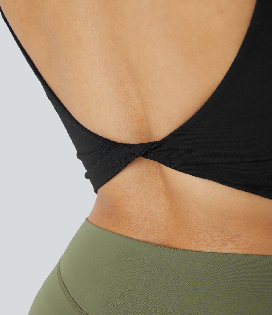 Double Straps Cropped Yoga Tank Top - Black