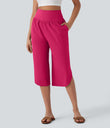 Breezeful™ High Waisted Tummy Control Hem Quick Dry Capri Pants with Pockets - Bright Rose