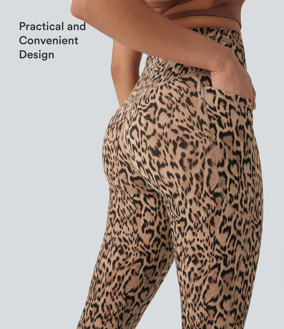 Halara UltraSculpt™ Leopard Print High Waisted Tummy Control Yoga Leggings with Pockets - Tan Leopard
