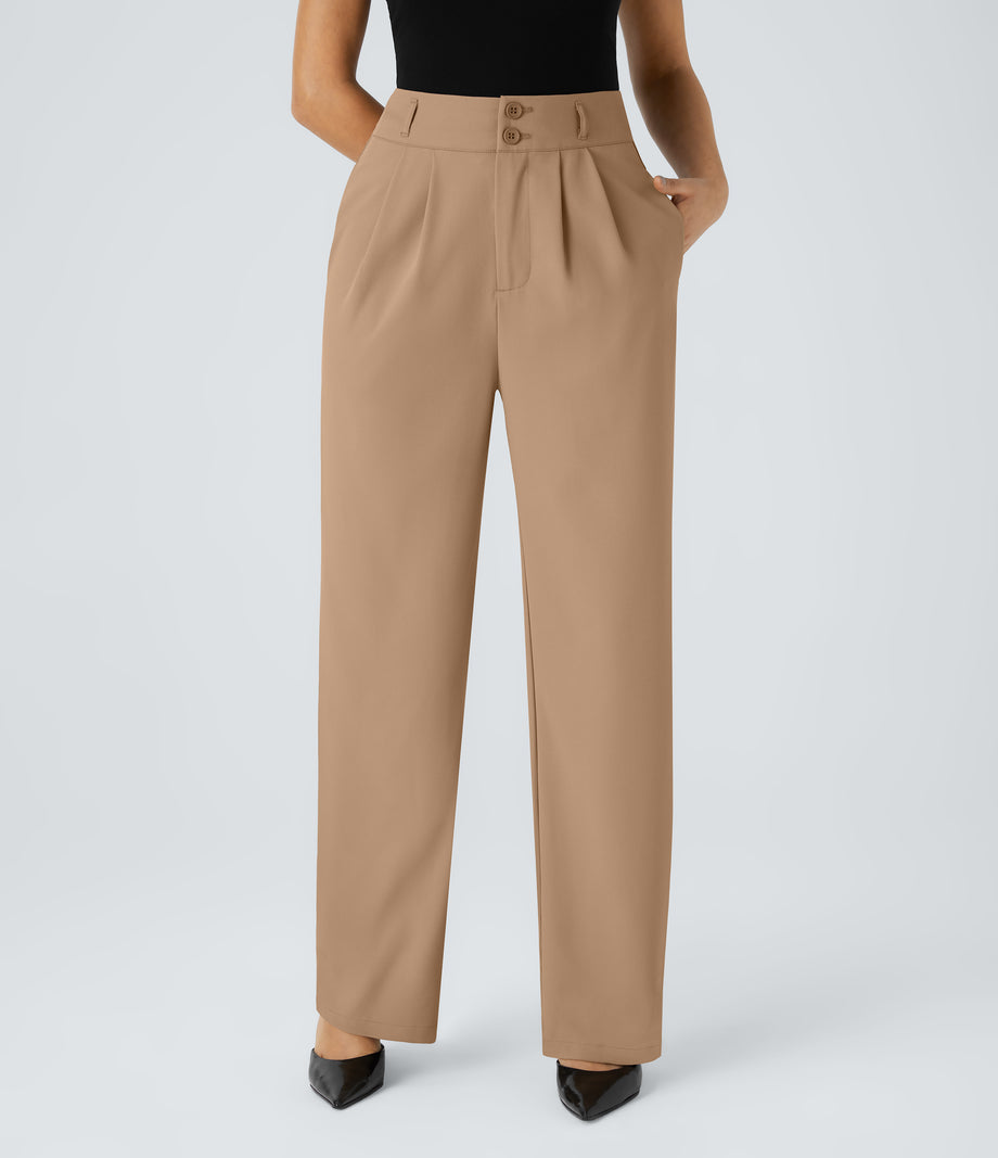 Halara Flex™ High Waisted Zipper Pocket Shirred Straight Leg Work Pants - Cartouche