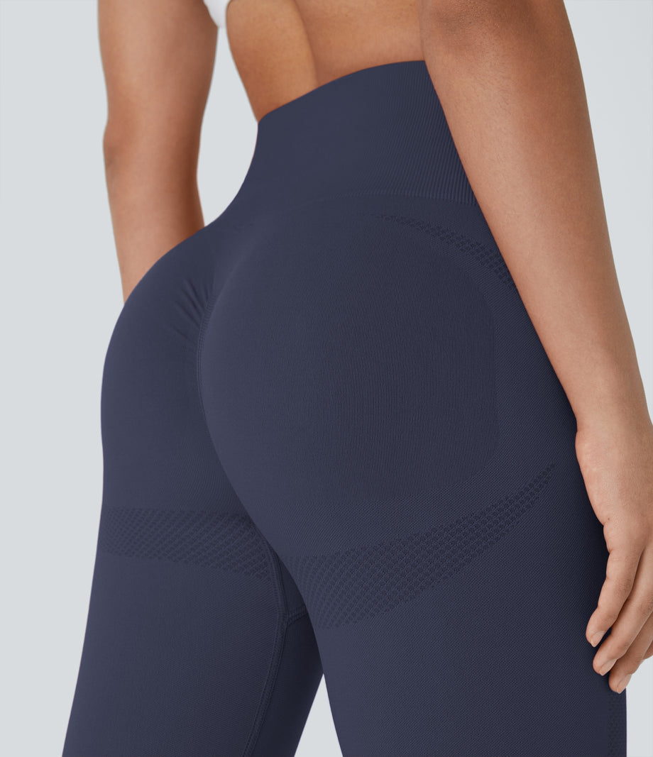 OneForm Seamless Flow High Waisted Ruched 7/8 Yoga Leggings - Peacoat