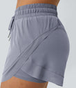 Mid Rise Drawstring Contrast Mesh 2-in-1 Flowy Running Shorts 3'' - Silver Bullet