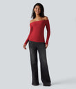 Ribbed Knit Off Shoulder Long Sleeve 2-in-1 Casual Top - Samba