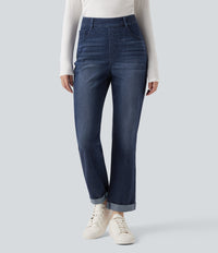 Halara Flex™ High Waisted Rolled Hem Casual Slim Jeans with Pockets - Pageant Blue Denim