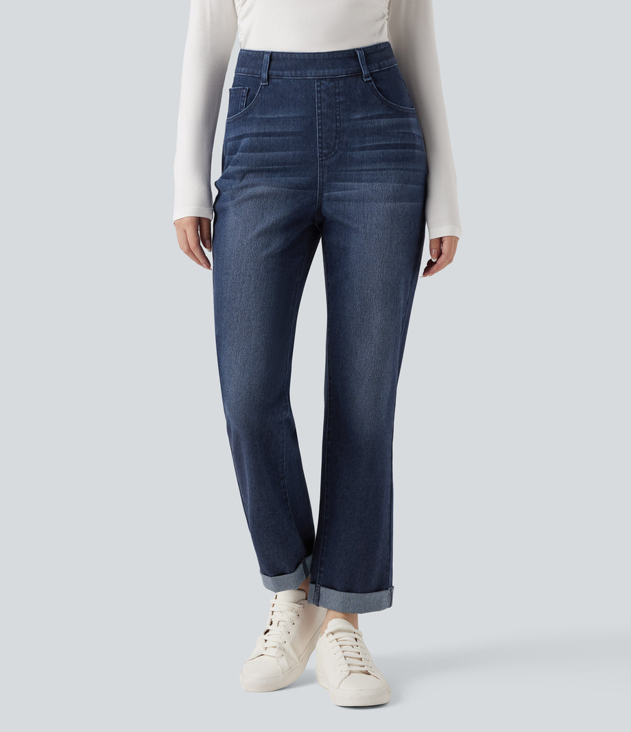 Halara Flex™ High Waisted Rolled Hem Casual Slim Jeans with Pockets - Pageant Blue Denim