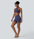SoftlyZero™ High Waisted Crossover Contrast Lace Pocket Yoga Biker Shorts 5''-UPF50+ - Peacoat