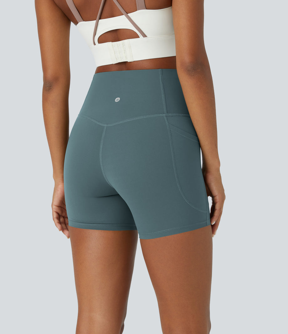 Halara UltraSculpt™ High Waisted Tummy Control Side Pocket Shaping Training Biker Shorts 5'' - North Atlantic
