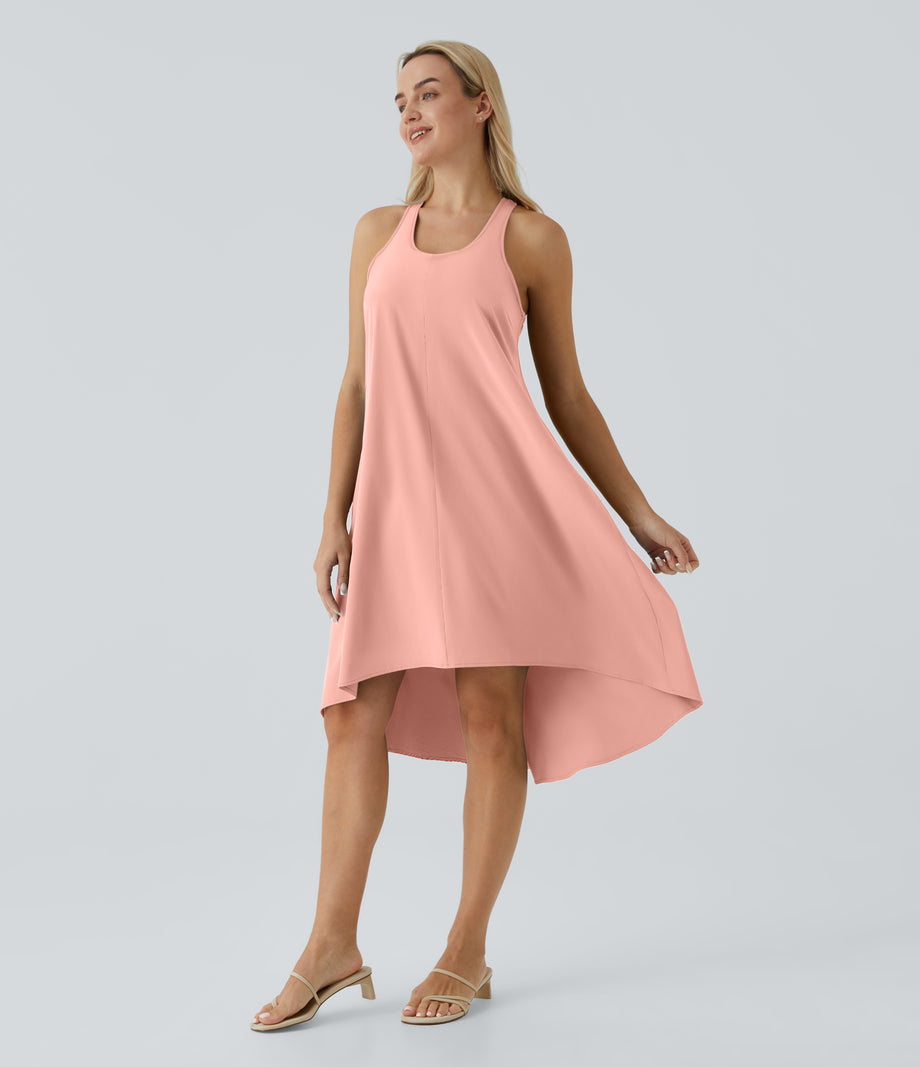 Breezeful™ Backless Racerback Side Pocket High Low Flowy Midi Quick Dry Casual Dress - Blossom