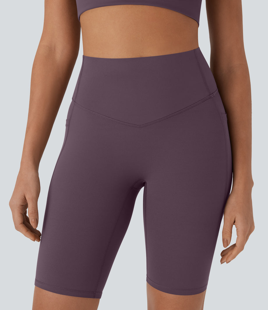 Halara UltraSculpt™ High Waisted Tummy Control Pocket Shaping Training Biker Shorts 9'' - Night's Purple