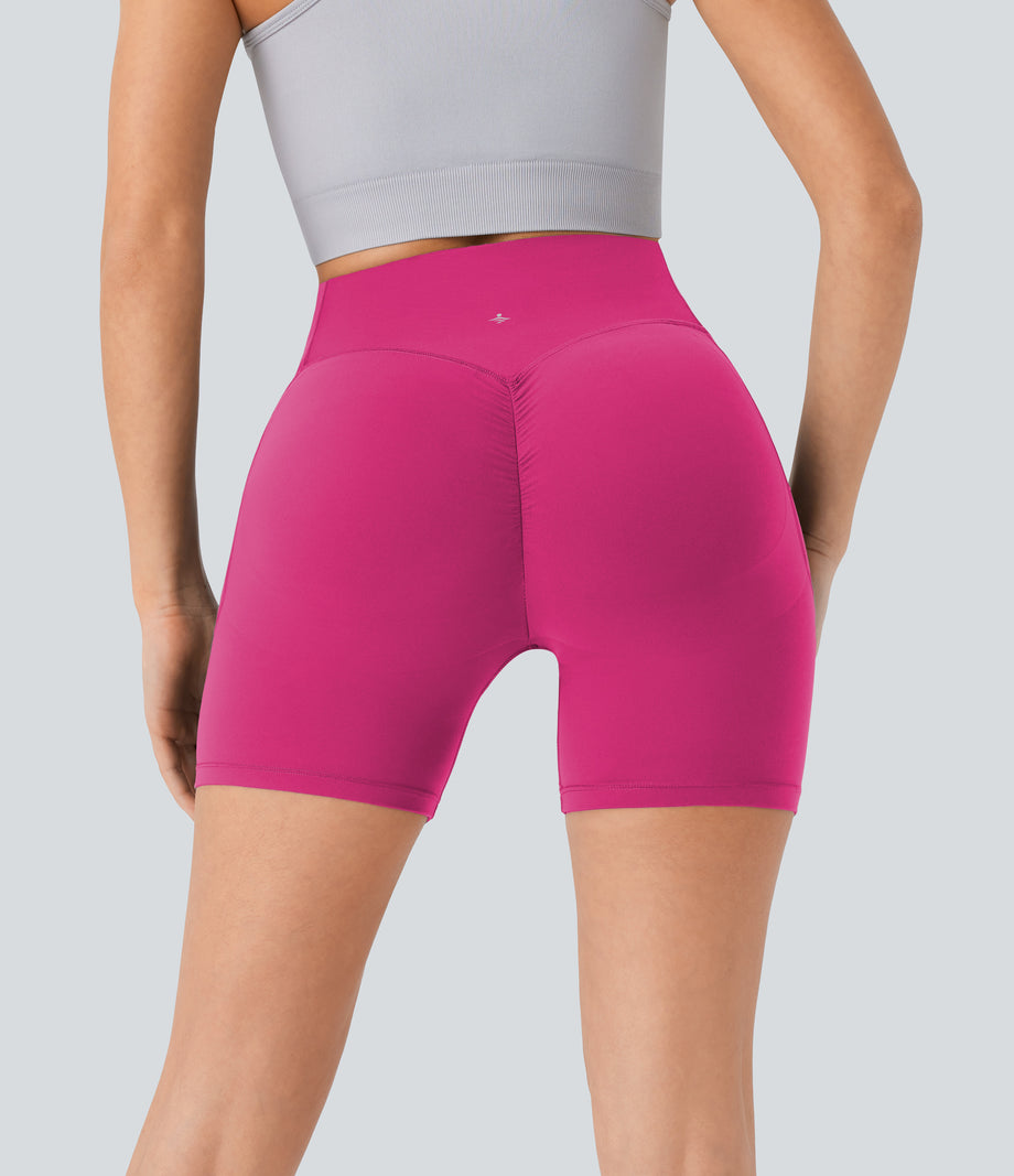 Halara UltraSculpt™ High Waisted Scrunch Butt Lifting Tummy Control Pocket Shaping Workout Biker Shorts 5'' - Fuchsia Purple