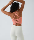 Crisscross Backless Built-in Bra Cropped Running Tank Top A-D Cups - Blooming Dahlia