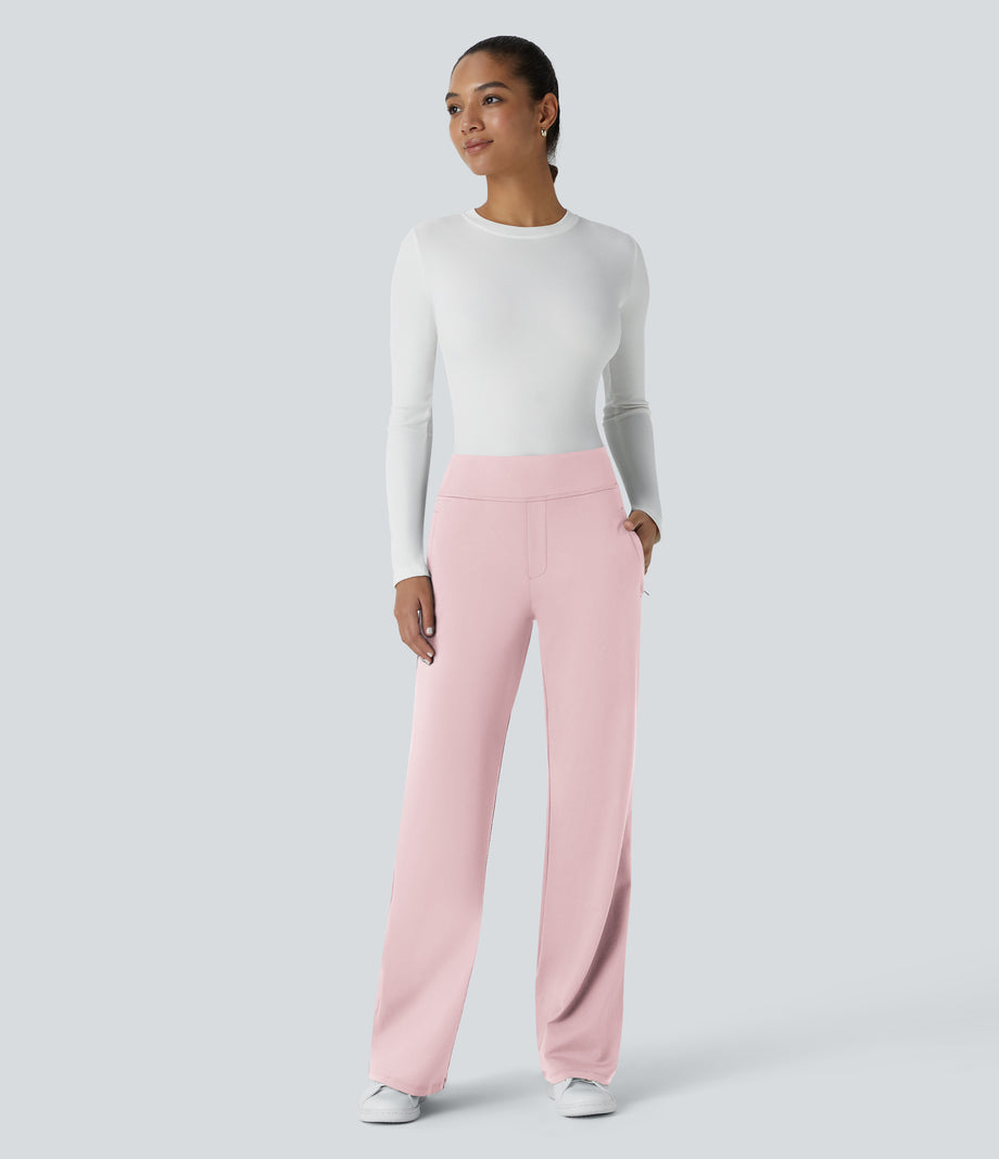 Halara Flex™ DayStretch Mid Rise Side Zipper Pocket Work Flare Pants - Primrose Pink