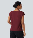 V Neck Short Sleeve Casual T-Shirt - New Maroon