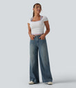 Halara Flex™ High Waisted Pockets Washed Casual Wide Leg Jeans - Blue Surf Denim