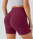 Halara UltraSculpt™ High Waisted Scrunch Butt Lifting Tummy Control Pocket Shaping Workout Biker Shorts 5'' - Red Plum