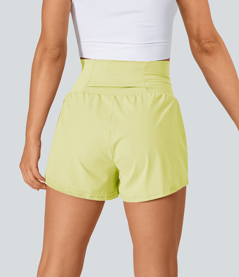 SoftlyZero™ Airy Super High Waisted 2-in-1 Cool Touch Yoga Shorts with Pockets - Yellow Pear