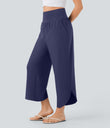 Breezeful™ High Waisted Tummy Control Split Hem Quick Dry Resort Pants with Pockets - Patriot Blue