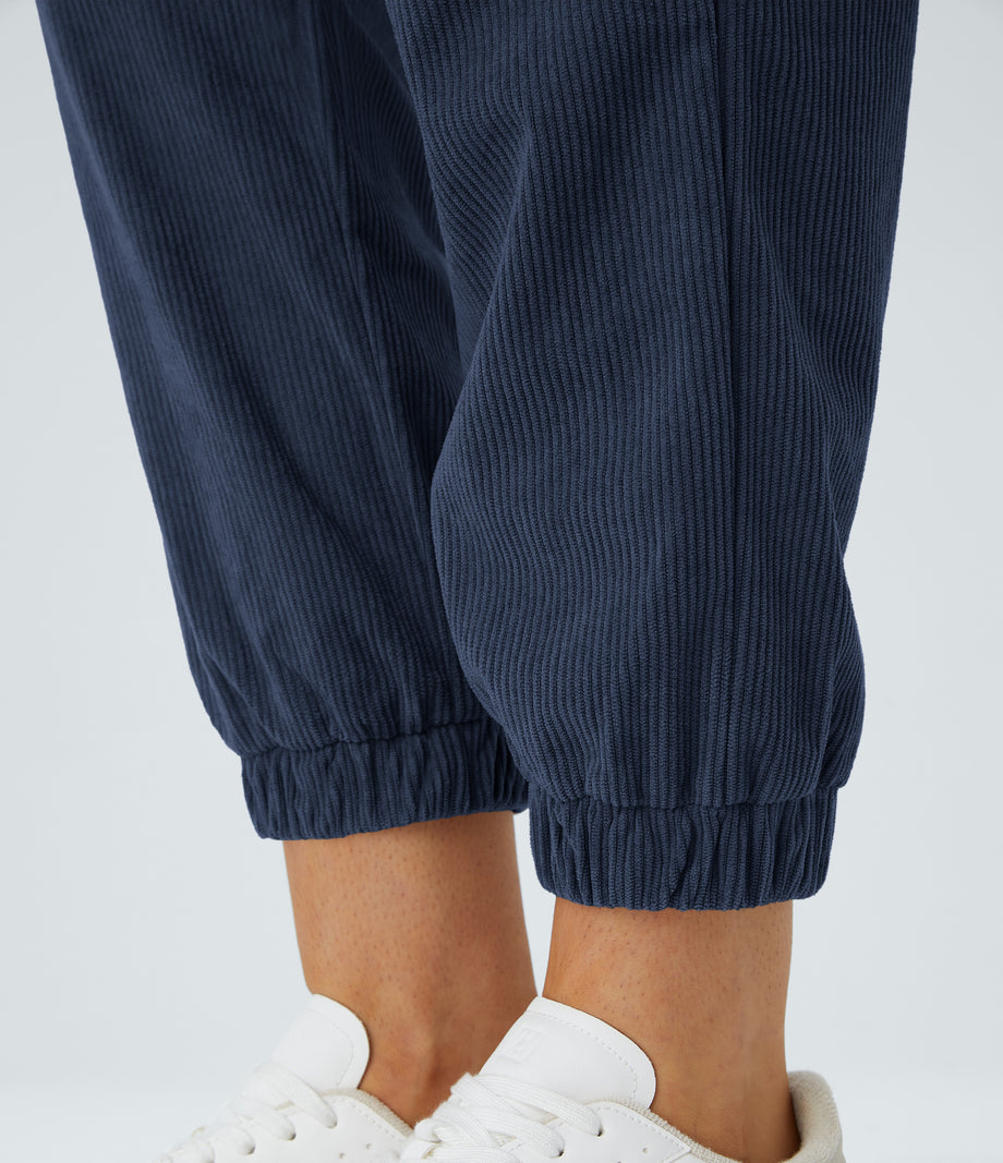 Mid Rise Zipper Pockets Corduroy Casual Joggers - Foggy Blue