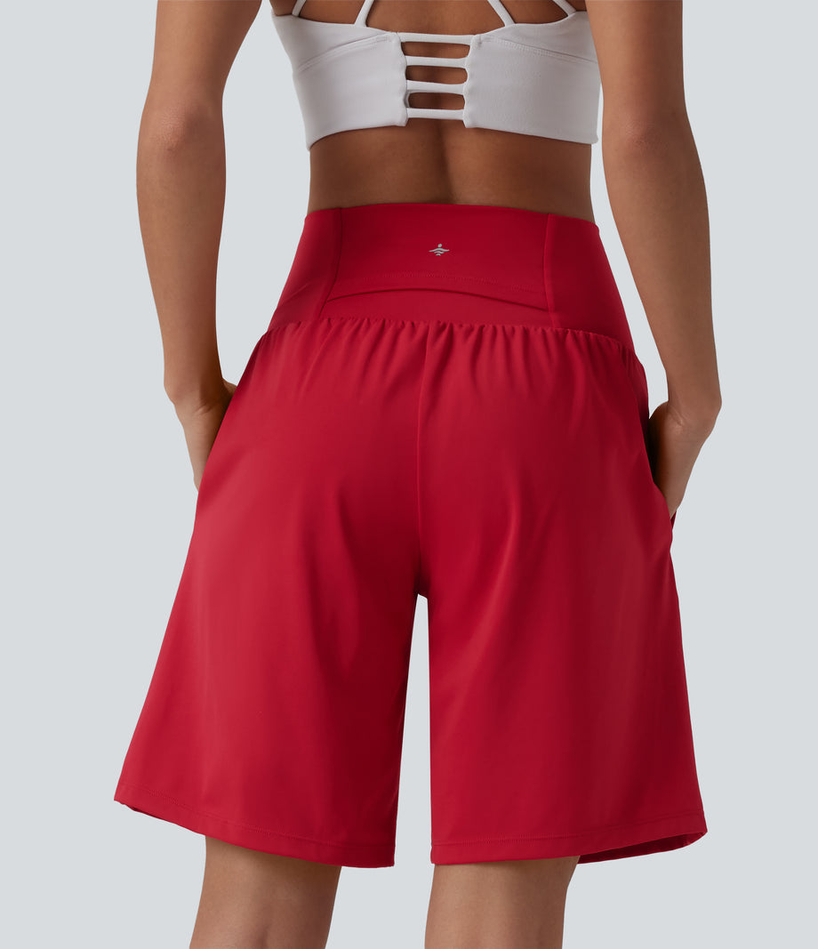 SoftlyZero™ Airy Super High Waisted 2-in-1 Cool Touch Yoga Shorts 9" with Pockets - Salsa