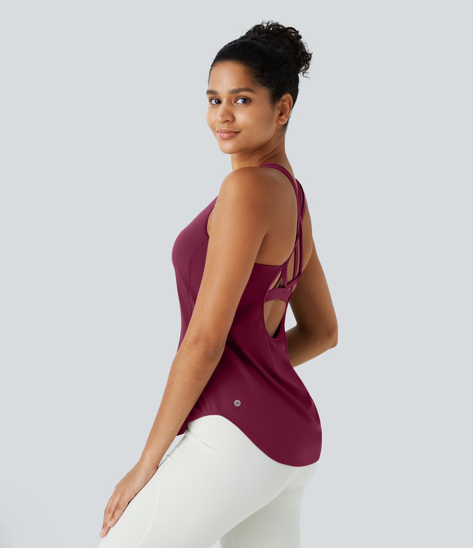 Halara UltraSculpt™ Round Neck Curved Hem Workout Tank Top - Red Plum