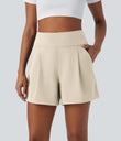 DayStretch High Waisted Work Baggy Shorts 4'' with Pockets - Oat Milk