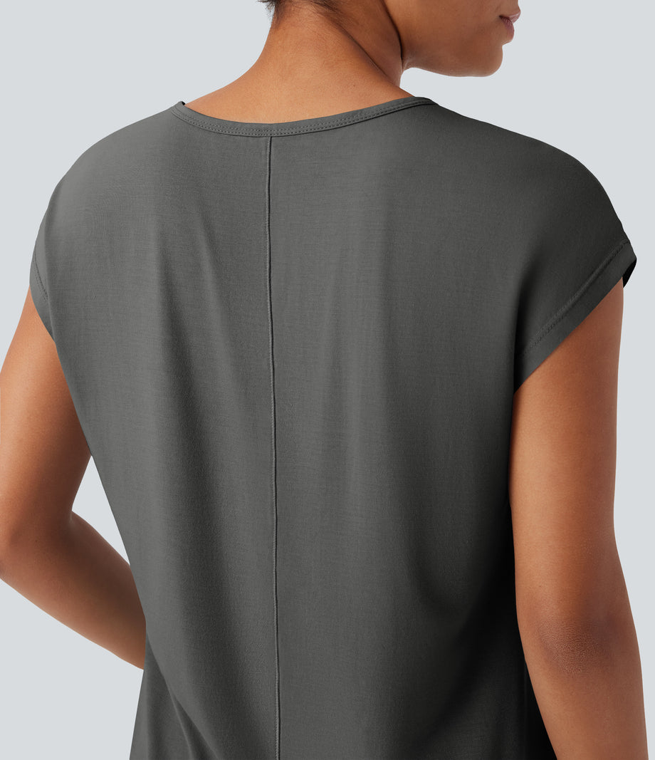 V Neck Short Sleeve Casual T-Shirt - Night Owl