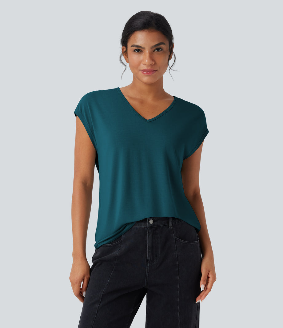 V Neck Short Sleeve Casual T-Shirt - Hydro