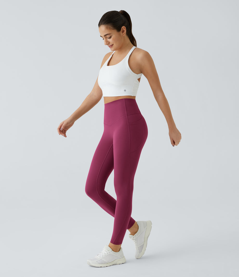 Halara UltraSculpt™ High Waisted Tummy Control Pocket Shaping Training Leggings - Red Plum