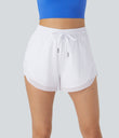 Mid Rise Drawstring Contrast Mesh 2-in-1 Flowy Running Shorts 3'' - White