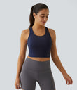 SoftlyZero™ Plush U Neck Racerback Cut Out Cropped Yoga Tank Top - Peacoat