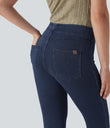 Halara Flex™ High Waisted Pocket Denim Capri Casual Leggings - Washed Denim Navy Blue