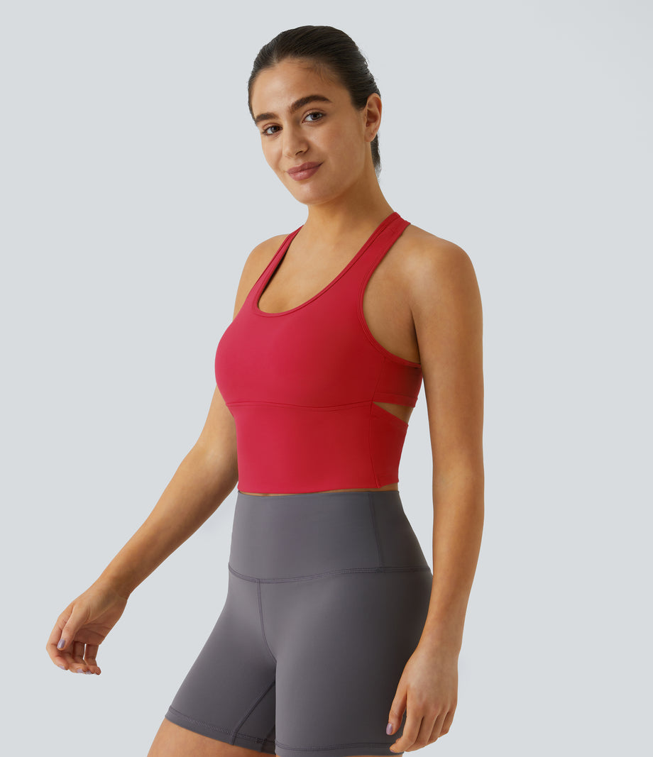 SoftlyZero™ Plush U Neck Racerback Cut Out Cropped Yoga Tank Top - Mars Red