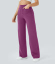 DayStretch High Waisted Pockets Straight Leg Casual Pants - Deep Orchid