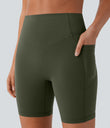 Halara UltraSculpt™ High Waisted Scrunch Butt Lifting Tummy Control Side Pocket Shaping Workout Biker Shorts 7'' - Deep Woodland Green
