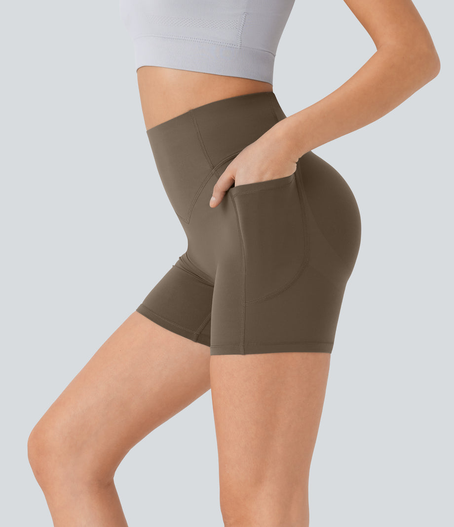 Halara UltraSculpt™ High Waisted Scrunch Butt Lifting Tummy Control Pocket Shaping Workout Biker Shorts 5'' - Thick Earthy Brown