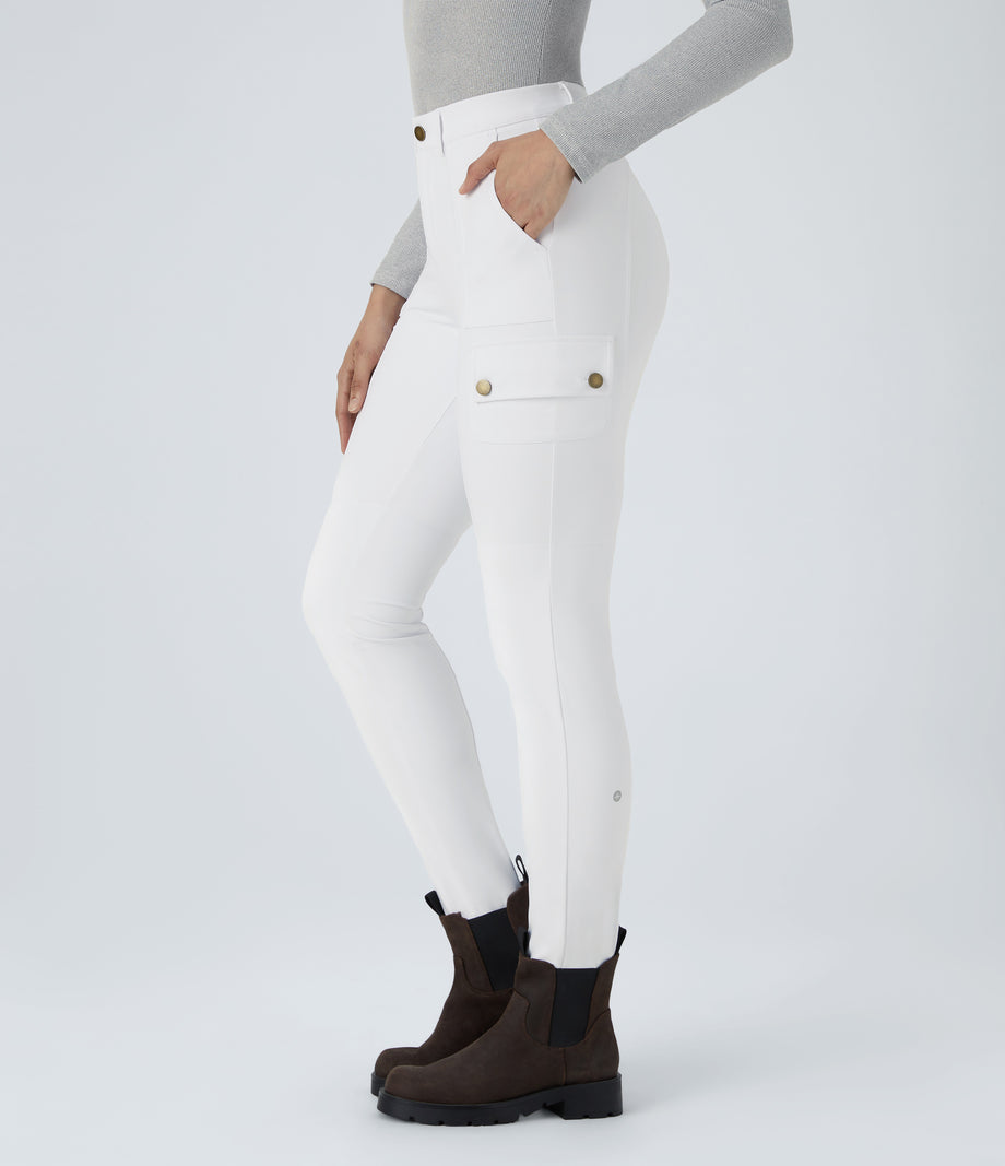 DayStretch High Waisted Zipper Pockets Solid Skinny Cargo Pants - White
