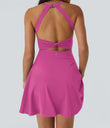 SoftlyZero™ Airy Backless Twisted Flare Low Support Dance Active Dress-Longer Length-Easy Peezy Edition A-D Cups - Fuchsia Fedora