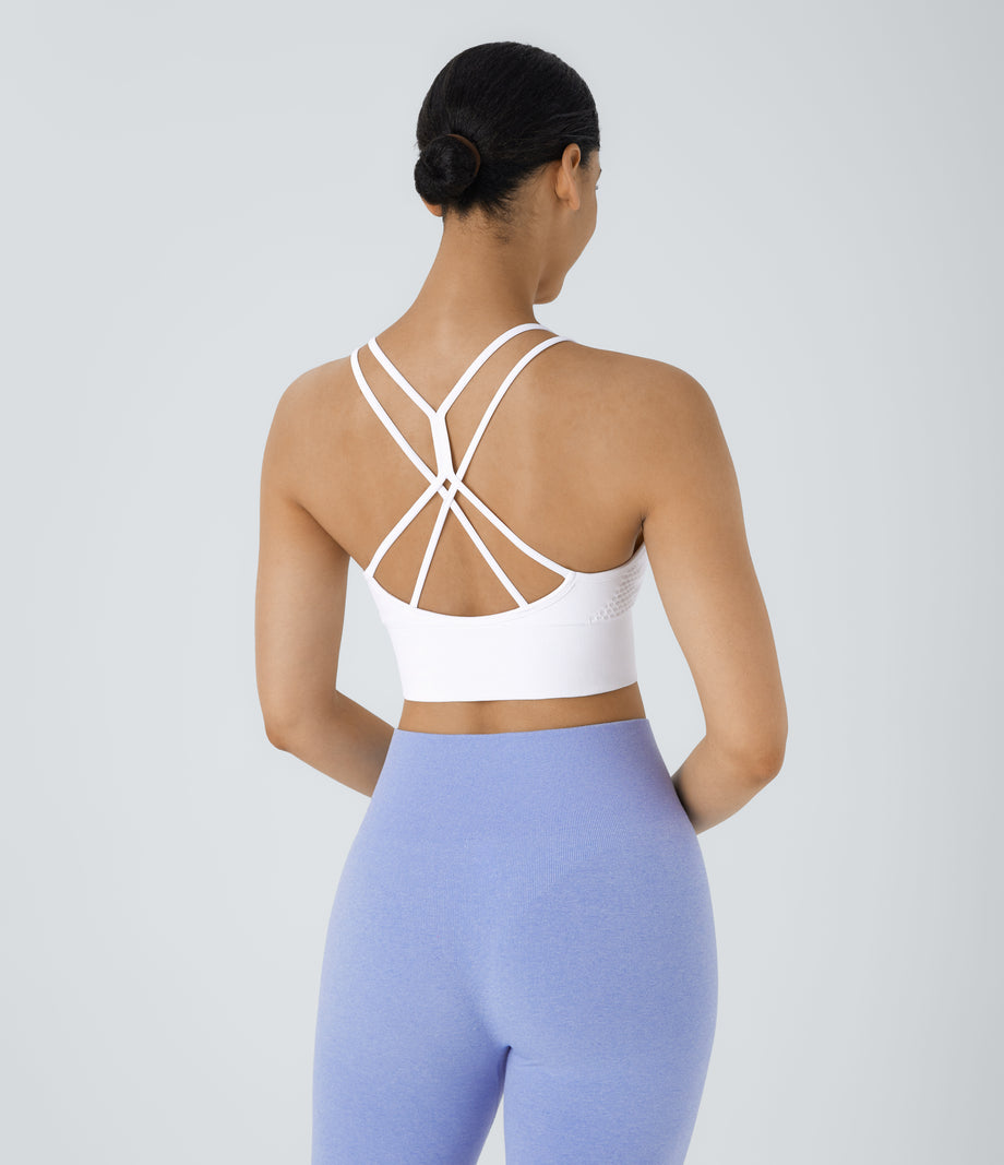 OneForm Seamless Flow Low Support Ruched Double Straps Sports Bra A-D Cups - White