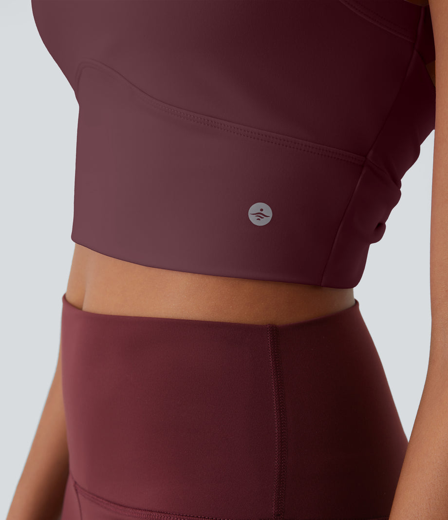 SoftlyZero™ Plush Cut Out Cropped Yoga Tank Top - Red Mahogany
