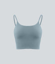 Basic Padded Workout Cropped Low Support Tank Top A-D Cups - Subdued Blue