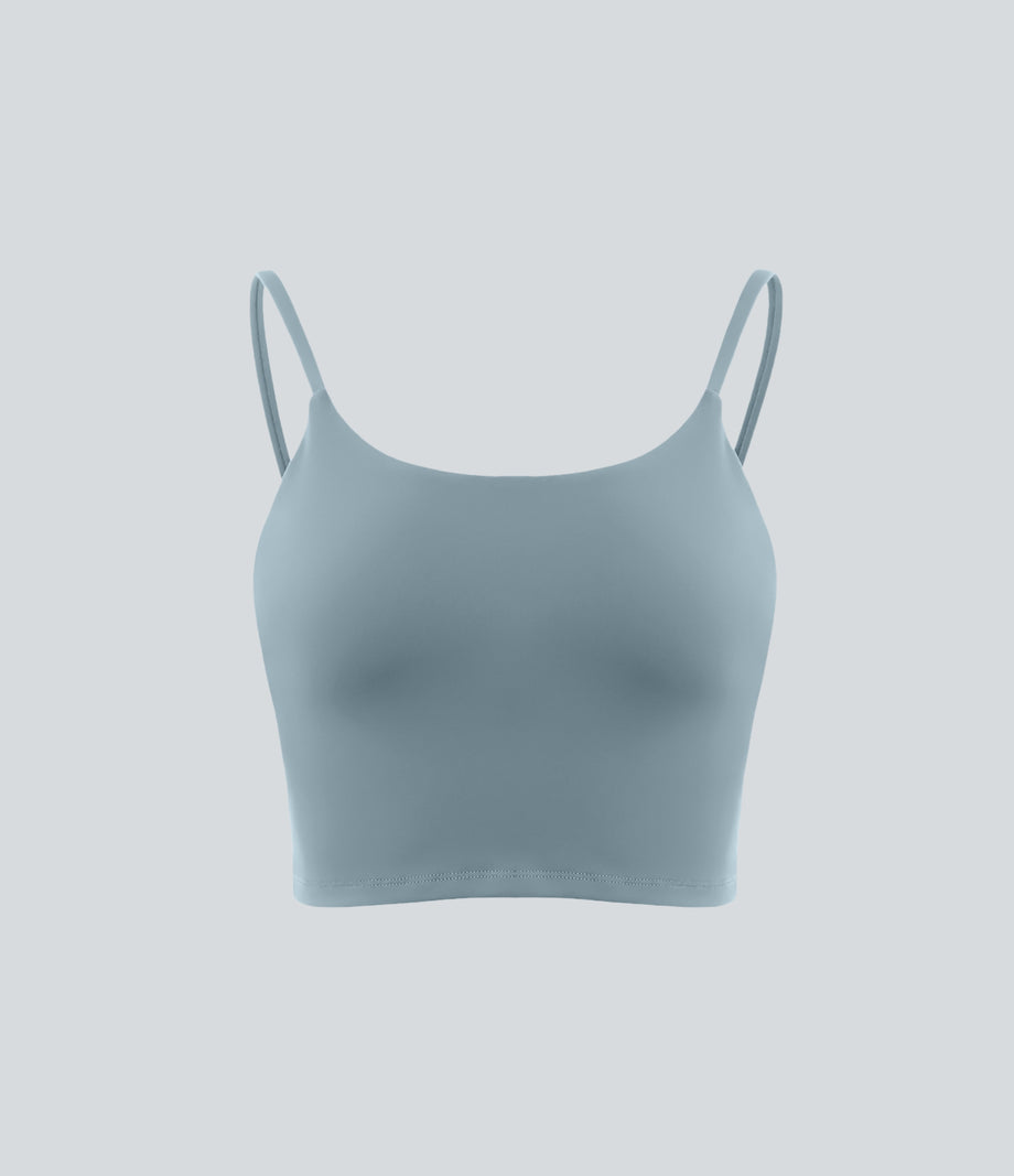 Basic Padded Workout Cropped Low Support Tank Top A-D Cups - Subdued Blue