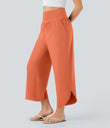 Breezeful™ High Waisted Tummy Control Split Hem Quick Dry Resort Pants with Pockets - Flamingo