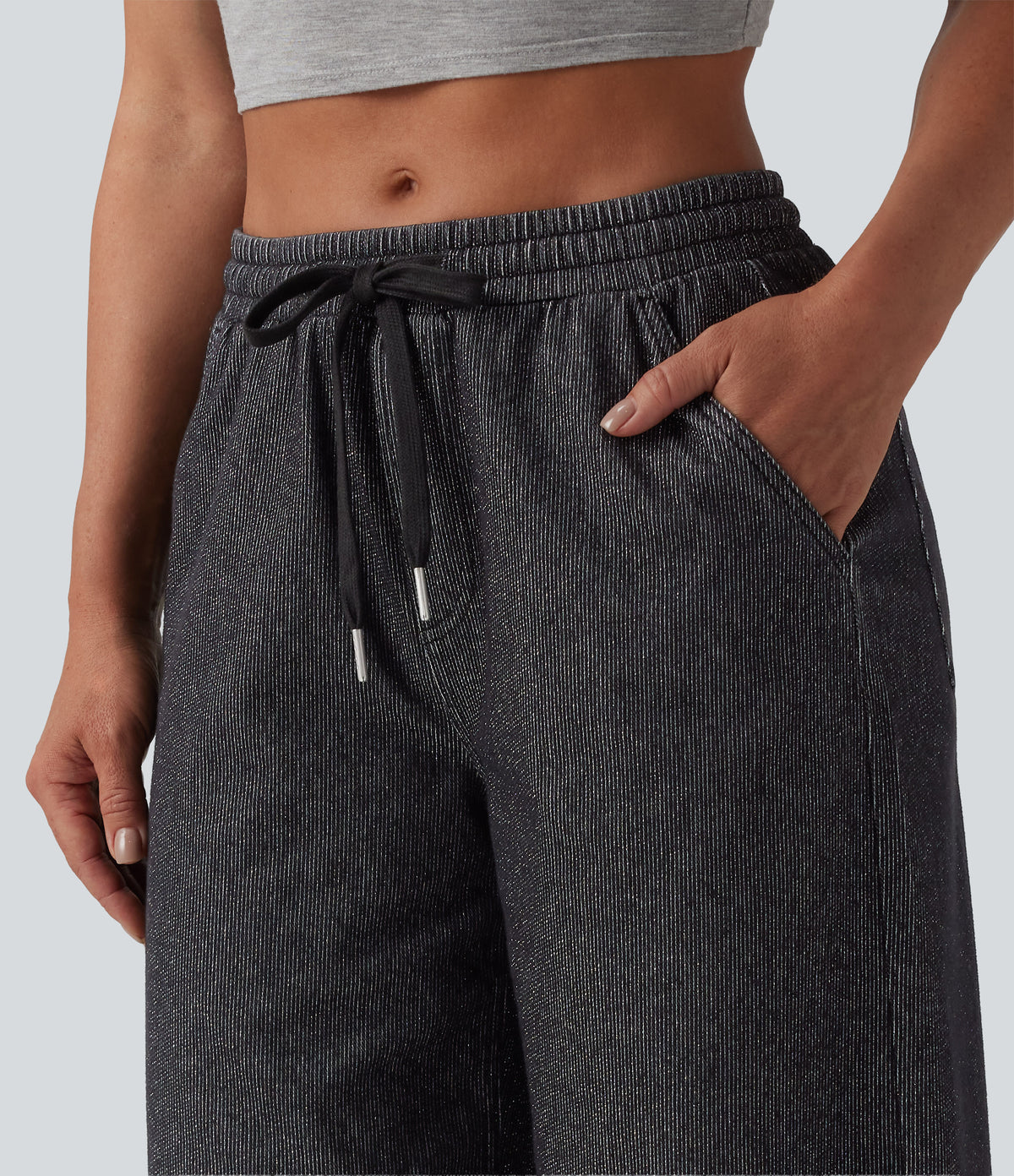 Halara Flex™ Low Rise Drawstring Wide Leg Sparkle Casual Sweatpants Jeans with Pockets - Phantom Denim